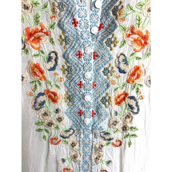 Johnny Was Women’s XS Harlow White Embroidered Sheer Tunic Blouse Top designer - Picture 8 of 10